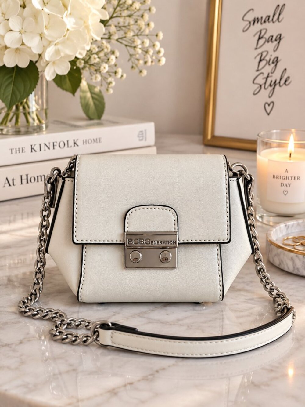 BCBG Generation Ivory Mini Crossbody Bag Chain Strap Purse